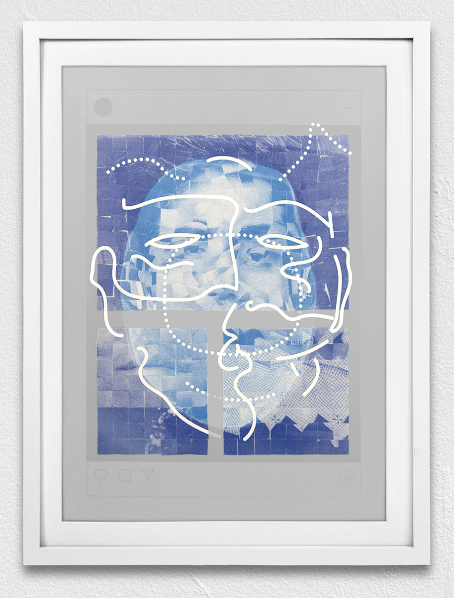 ”040717 Adrian” screenprint and flocking on Yupo 18” x 24” 2020