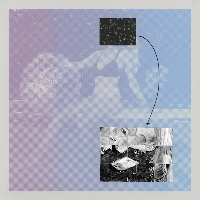 “Lauren Link 2” screenprint, digital print, and collage on Yupo 11” x 11” 2020
