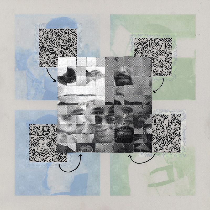 “Saman Link 1” screenprint, digital print, and collage on Yupo 11” x 11” 2020