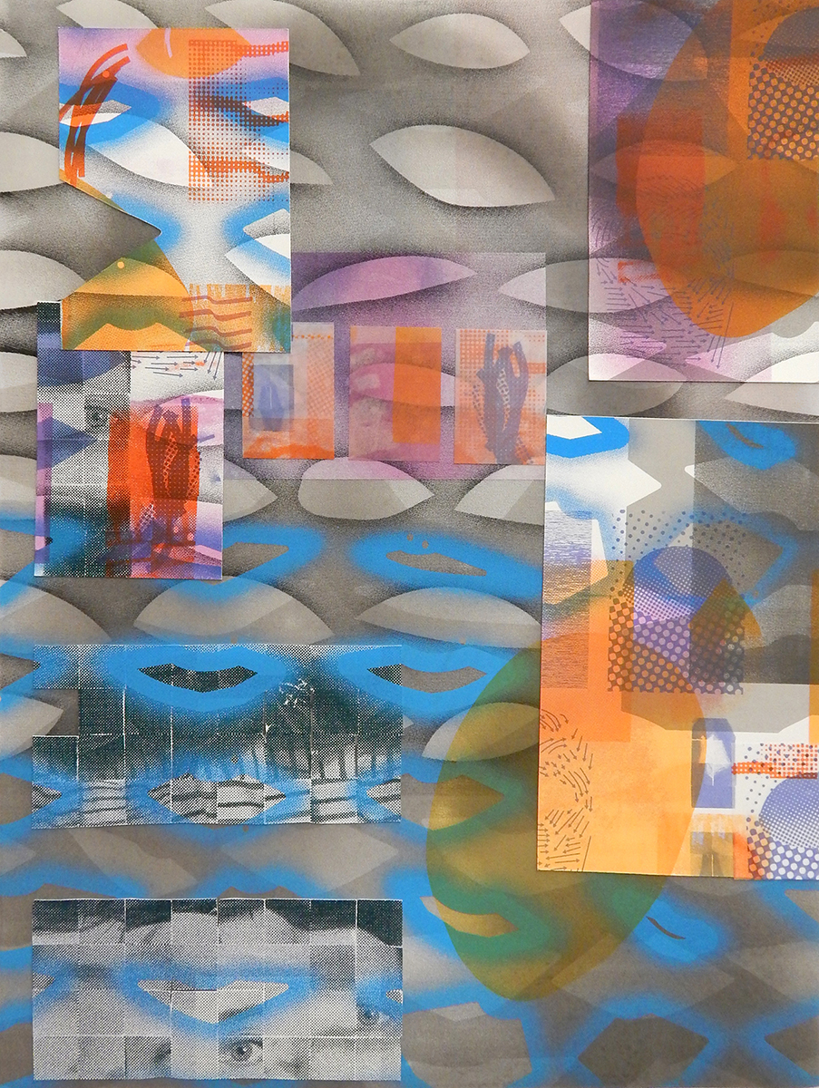 “Lip, Stick” screenprint, collage 24” x 36” 2019