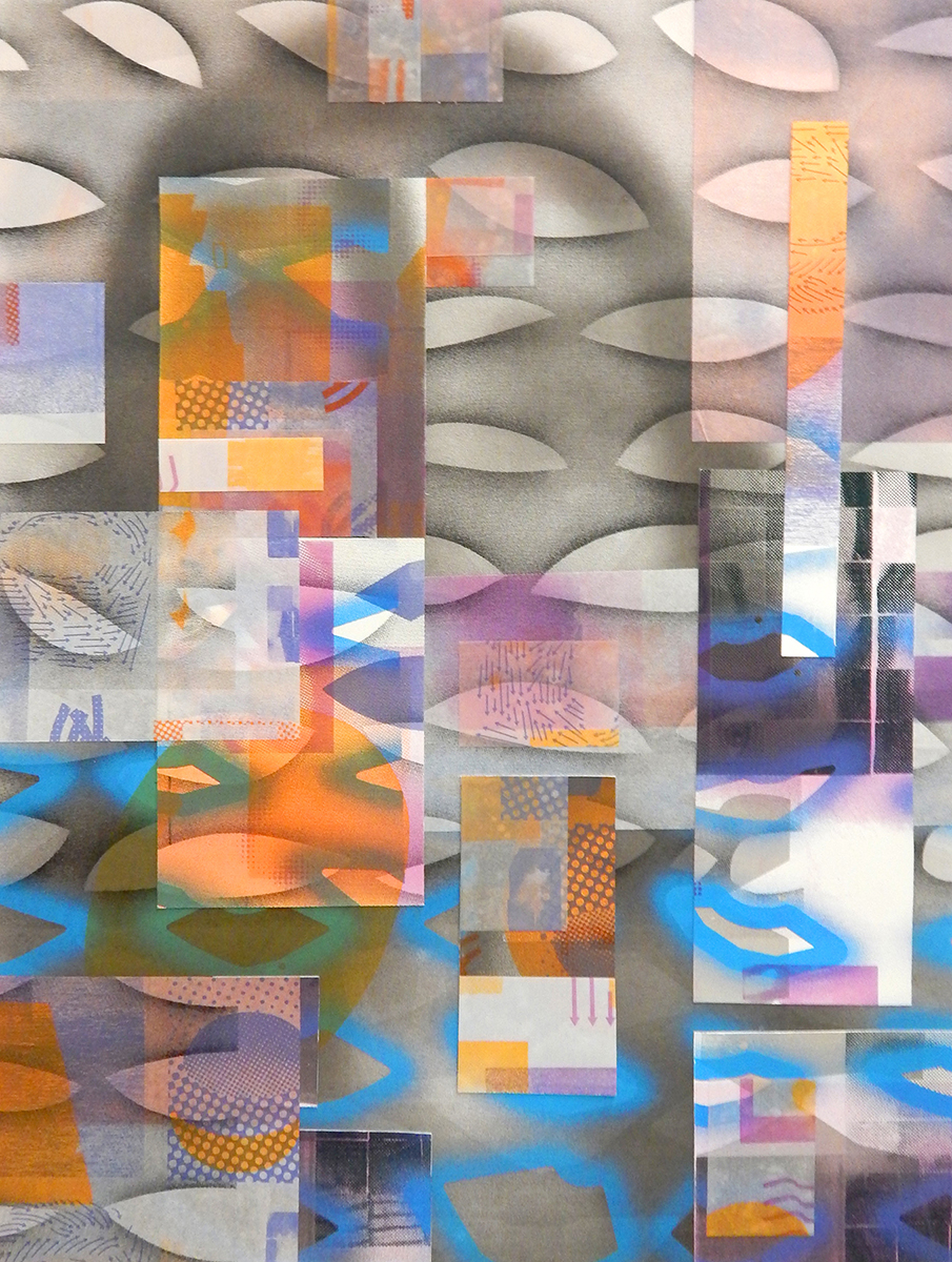 “Double Speak” screenprint, collage 24” x 36” 2019