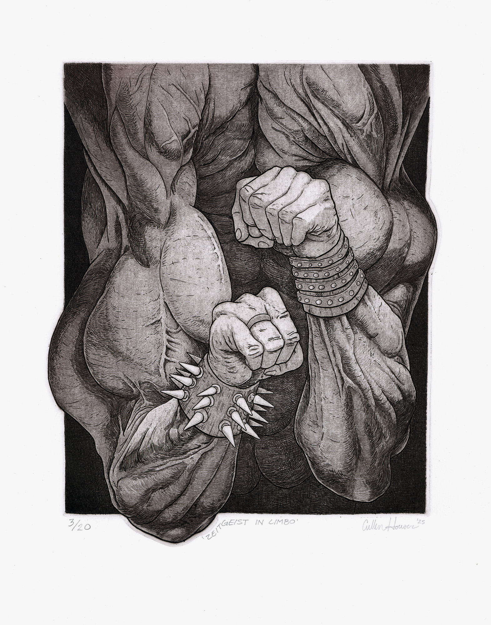 ”Zeitgeist in Limb” Cullen Houser, intaglio, 11” x 14”, 2025