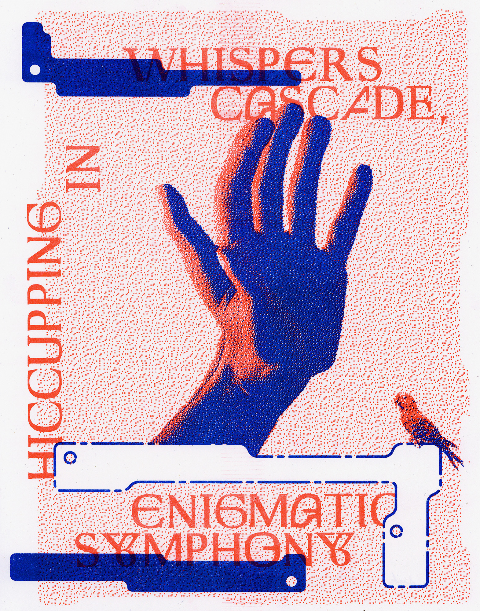 ”Whispers Cascade” Drew Sisk, risograph print, 11” x 14”, 2025